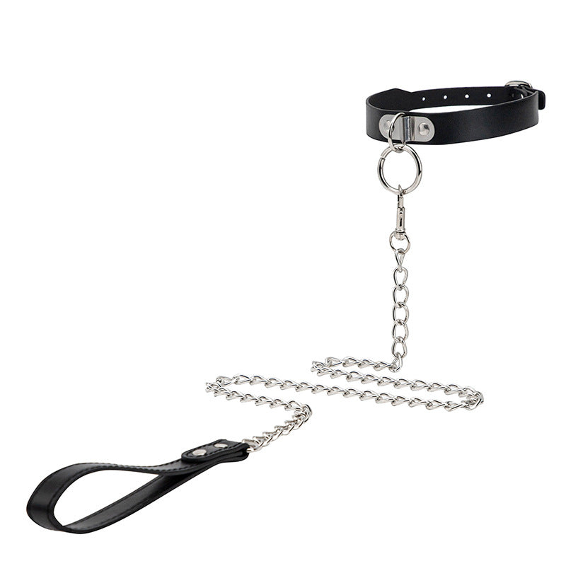 Image of Erotic SM props leather collars adult products alternative that dog bell collar leash leash is popular in Europe